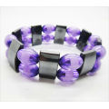 Wholesale magnetic stretch bracelet with purple plastic beads 7.25'